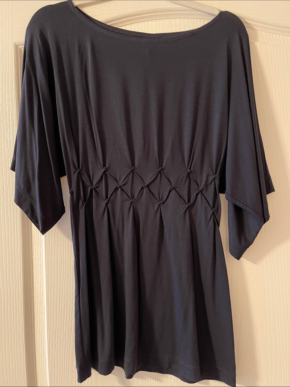 Max Studio Specialty Women Detail waist kimono short Sleeve Top, Sz S in Navy